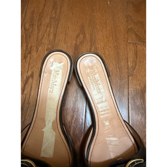 Max Mara Brown Leather Buckle Pointed Toe Slide Sandals Made in Italy Size 38.5 - Picture 2 of 5